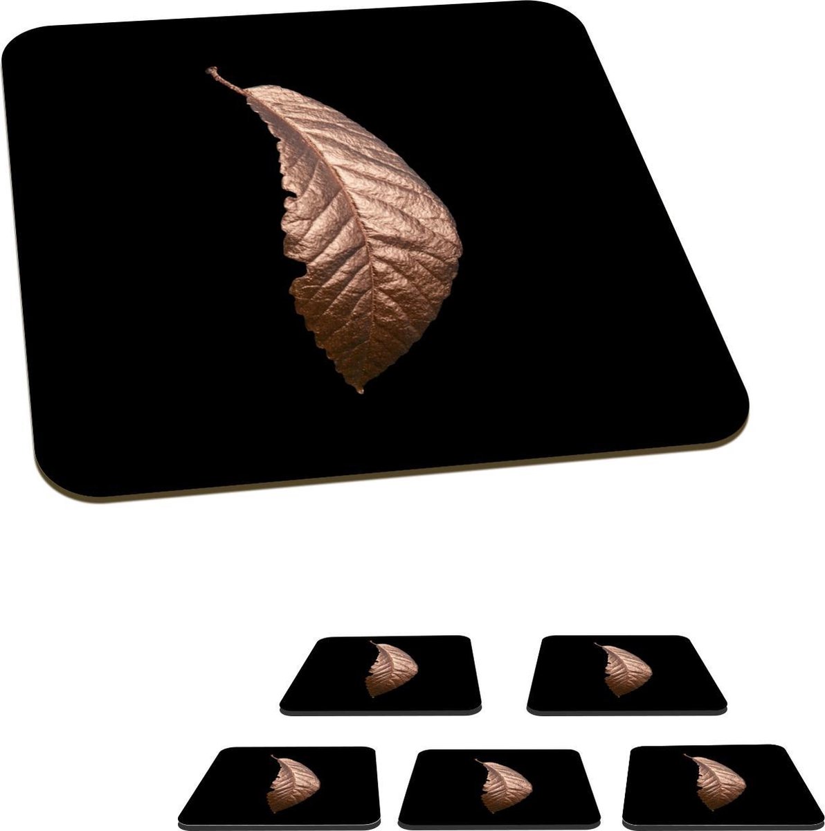 Onderzetters voor glazen - Goud - Blad - Roze - 10x10 cm - Glasonderzetters - 6 stuks