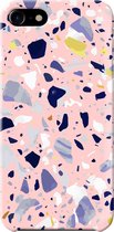 Apple iPhone SE Telefoonhoesje - Premium Hardcase Hoesje - Dun en stevig plastic - Met Marmerprint - Terrazzo - Roze