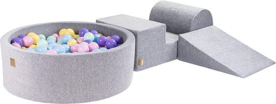 Speelset XL - Grijs - inclusief 200 ballen - Baby Blauw, Pastel Roze, Pastel Geel, Paars, Mint