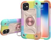 Schokbestendige siliconen + pc-beschermhoes met dubbele ringhouder voor iPhone 11 (kleurrijk roségoud)