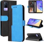 Voor vivo V21e/Y73 2021 Zakelijke stiksels-kleur Horizontale Flip PU lederen tas met houder & kaartsleuven & fotolijst (blauw)