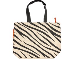 Shopper / strandtas met rits van NoMorePlastic - Zebra - Duurzaam - Gerecycled bedlinnen - Cadeau voor vrouw