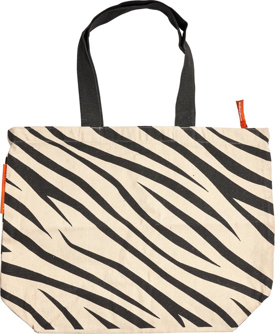 Shopper / strandtas met rits van NoMorePlastic - Zebra - Duurzaam - Gerecycled bedlinnen - Cadeau voor vrouw