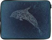 Laptophoes 14 inch - Dolfijn - Blauw - Laptop sleeve - Binnenmaat 34x23,5 cm - Zwarte achterkant