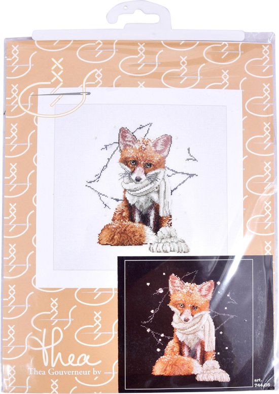 Thea Gouverneur - Kit point de croix avec grille - 744.05 - Fils DMC pré-triés - Hey There Foxy Lady - Black Aida - 31 cm x 30 cm - Kit DIY