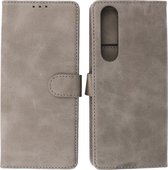Sony Xperia 1 III Hoesje - Book Case Telefoonhoesje - Kaarthouder Portemonnee Hoesje - Wallet Case - Grijs