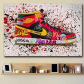 Allernieuwste Canvas Schilderij Jordan Sneaker Fashion Schoenen - Graffiti - kleur - 60 x 90 cm