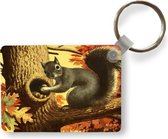 Sleutelhanger - Een illustratie van een eekhoorn met zijn voorraad - Uitdeelcadeautjes - Plastic