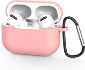Beschermhoes met riemclip  voor Apple Airpods Pro - Roze - Siliconen case geschikt voor Apple Airpods Pro