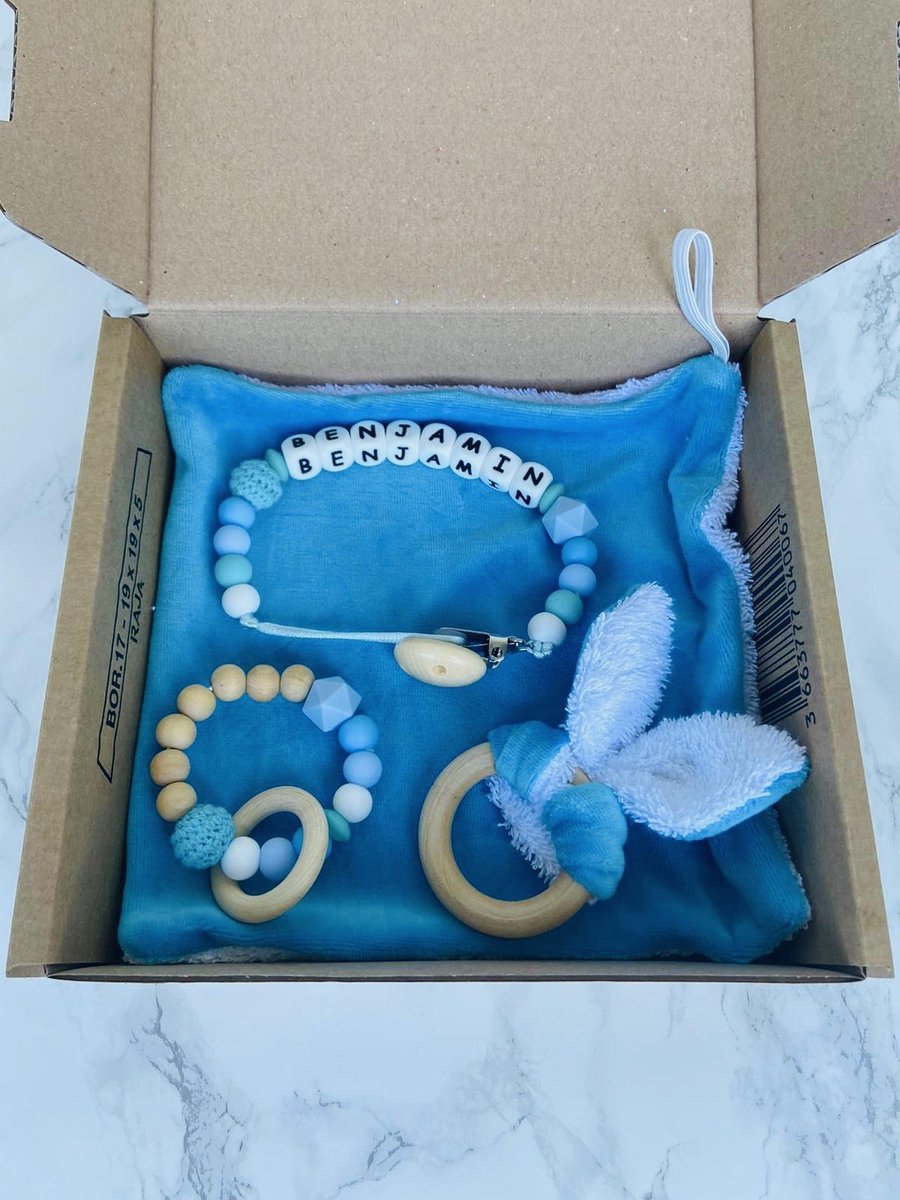 Goedkoopste Giftset babypakket - blauw - gepersonaliseerd - verschillende maten