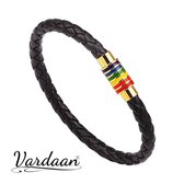 Bracelet tressé Vardaan - Bracelet en cuir Zwart - Bracelet arc-en-ciel - Bracelet de Pride - LGBTQ - Aimant - Zwart