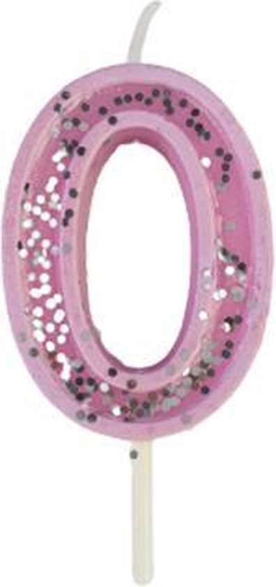 Bougie décoration gâteau numéro 0 - Anniversaire - Rose - Glitter - Cire - 4 x 3 cm