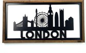 Industrial Living Wanddecoratie- Wandpaneel Londen-Wandbord-Muurdecoratie Woonkamer-Houten Lijst-Metaal Look-Zwart-Bruin