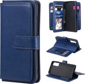 Voor Samsung Galaxy S21 FE Multifunctionele magnetische koperen gesp Horizontale flip effen kleur lederen tas met 10 kaartsleuven & portemonnee & houder & fotolijst (donkerblauw)