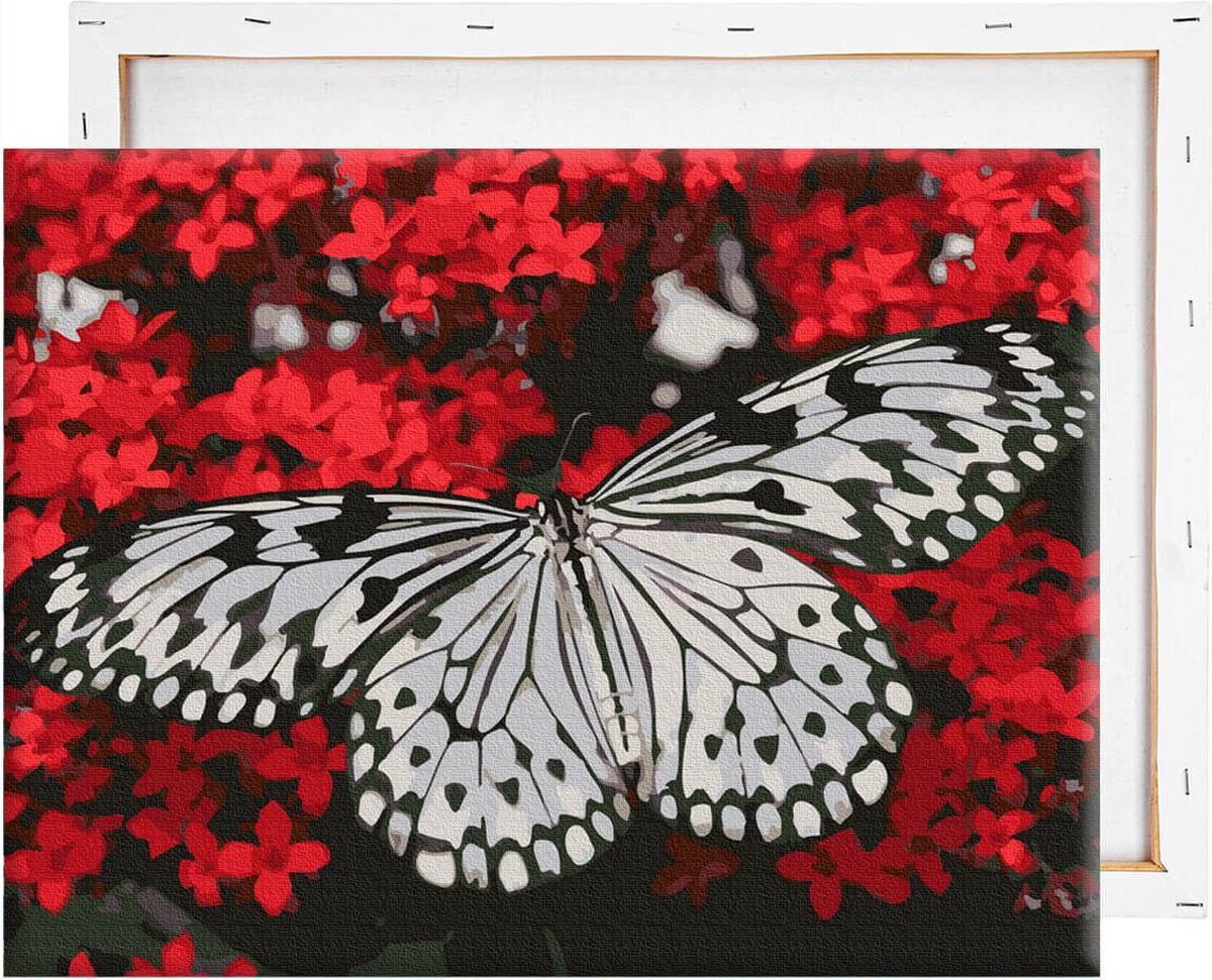 Schilderen Op Nummer Volwassenen DIY Paint By Number Compleet Hobby Pakket op Frame met Vernis - ®Arty Bee - Zwart & Wit Vlinder 50x40cm — afbeelding 4