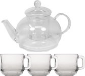 Glazen theepot met filter/infuser van 900 ml met 6x stuks theeglazen van 220 ml