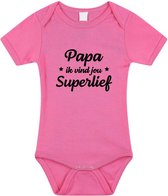 Papa superlief tekst baby rompertje roze meisjes - Kraamcadeau/ Vaderdag cadeau - Babykleding 92 (18-24 maanden)