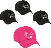 Vrijgezellenfeest dames petjes sierlijk - 1x Bride to Be roze + 9x Bride Squad zwart- Vrijgezellen vrouw accessoires/ artikelen