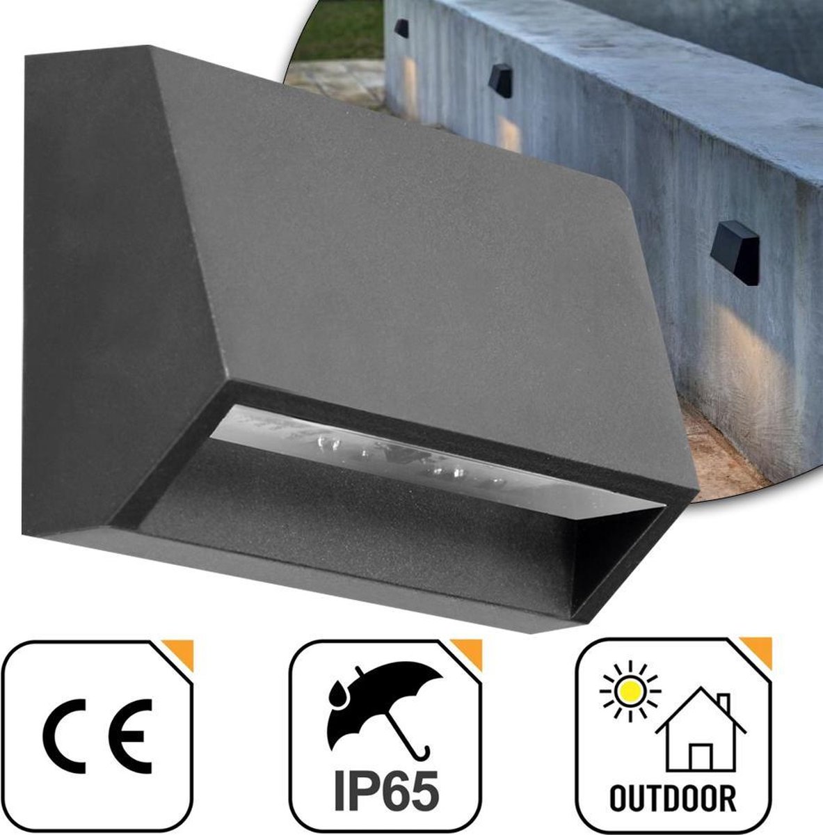 ENYE LED 1.5W - Industriële LED wandlamp - IP65 - IK08 - 4000K - 60 lm - 1.5W/230V - Antraciet