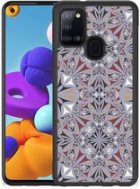 Hoesje Geschikt voor Samsung Galaxy A21s Telefoonhoesje met Zwarte rand Flower Tiles