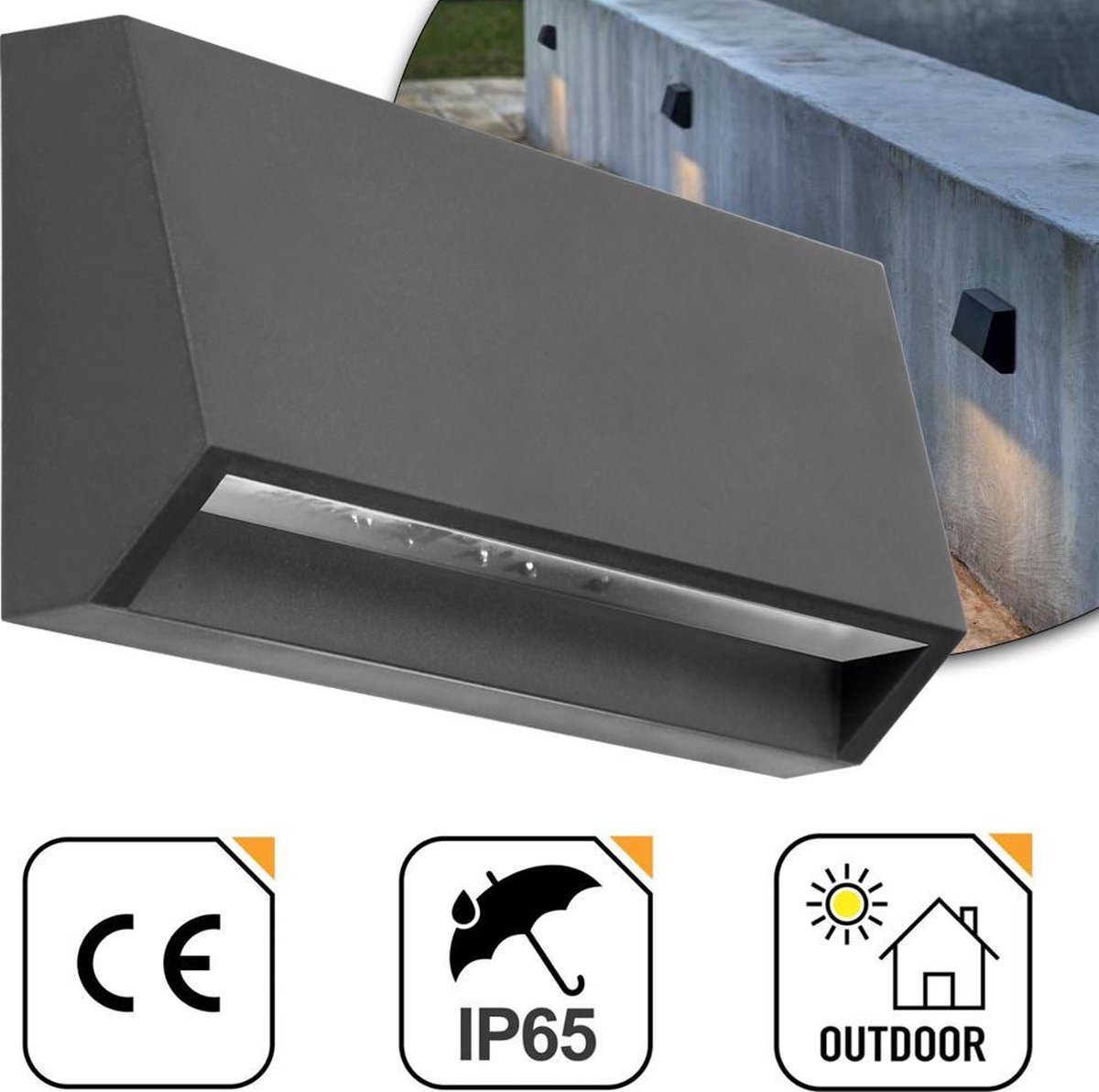 ENYE LED Wandlamp - Industriële LED lamp - Buitenlamp IP65 - IK08 - 4000K - 60 lm - 3W/230V - Antraciet
