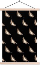 Posterhanger incl. Poster 40x60 cm - Schoolplaat - Veren - Patroon - Wit - Textielposter - Blanke latten