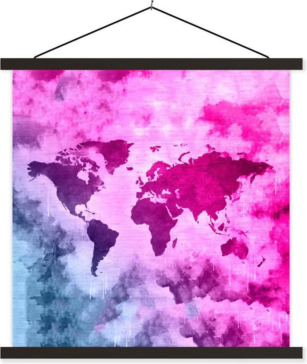 Afbeelding van product TextilePosters  Schoolplaat - Wereldkaart - Roze - Abstract - 120x120 cm - Zwarte latten