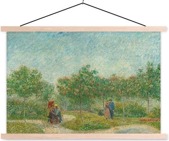 Posterhanger incl. Poster 60x40 cm - Schoolplaat - Tuin met geliefden - Vincent van Gogh - Textielposter - Blanke latten