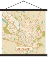 Posterhanger incl. Poster 120x120 cm - Schoolplaat - Stadskaart - Utrecht - Vintage - Textielposter - Zwarte latten