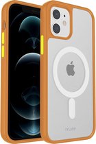 IYUPP Bumper met Magsafe geschikt voor Apple iPhone 12 mini Hoesje Oranje x Transparant - Shockproof