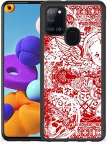 Back Case TPU Siliconen Hoesje Samsung Galaxy A21s GSM Hoesje met Zwarte rand Angel Skull Red
