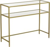 Bijzettafel met 2 Planken - Glazen Tafel - Gouden Metalen Frame - Gehard Glas