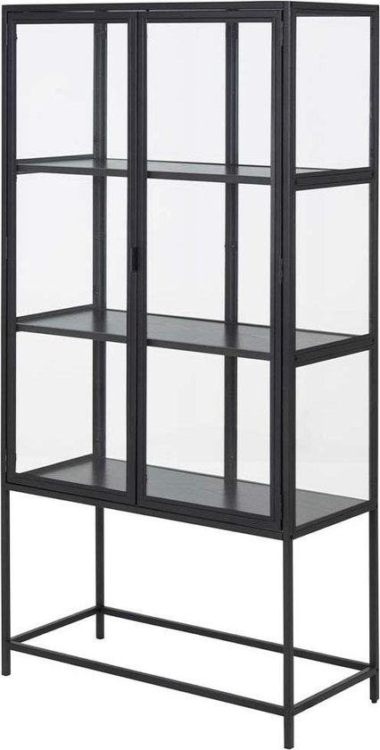 Lisomme Vic vitrinekast zwart - 77 x 150 cm - metaal - glazen deur - buffetkast - opbergkast - industrieel
