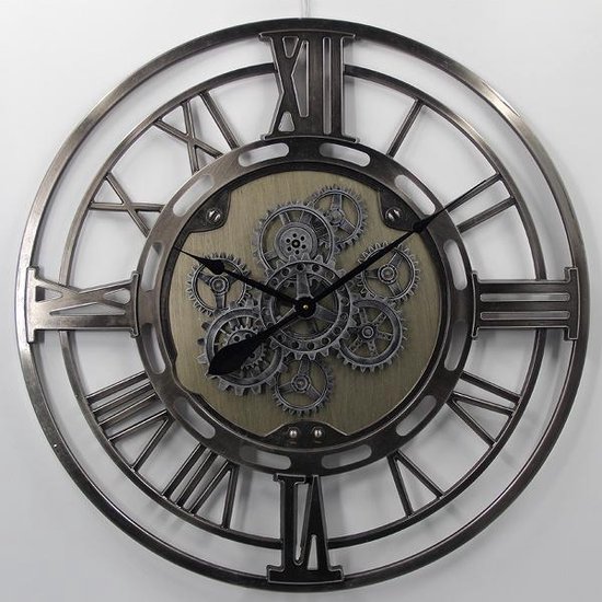 Grande horloge industrielle grise engrenage ouvert en métal - Ø80cm |  bol.com