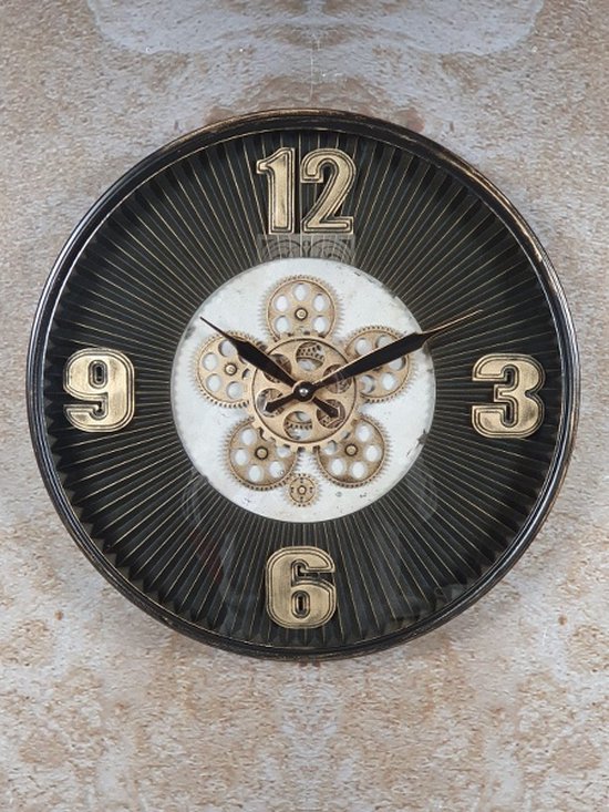 Grande horloge murale industrielle engrenage métal vieil or - Ø54 cm | bol