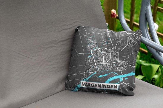 Coussin de jardin - Carte - Wageningen - Grijs - Blauw - 40x40 cm - Résistant aux intempéries
