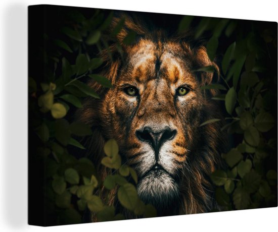 Canvas Schilderijen - Jungle - Leeuw - Bladeren - Wanddecoratie