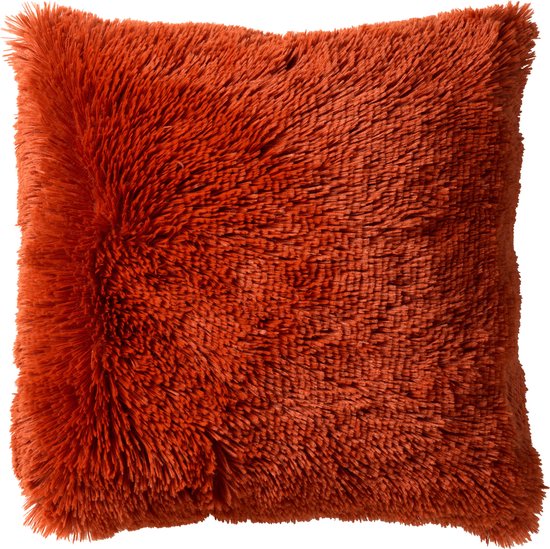 Dutch Decor FLUFFY - Coussin décoratif 45x45 cm - ultra doux - couleur unie - Potters Clay - Orange terracotta