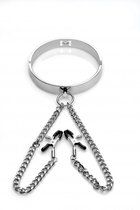 Slave Collar with Nipple Clamps - Silver