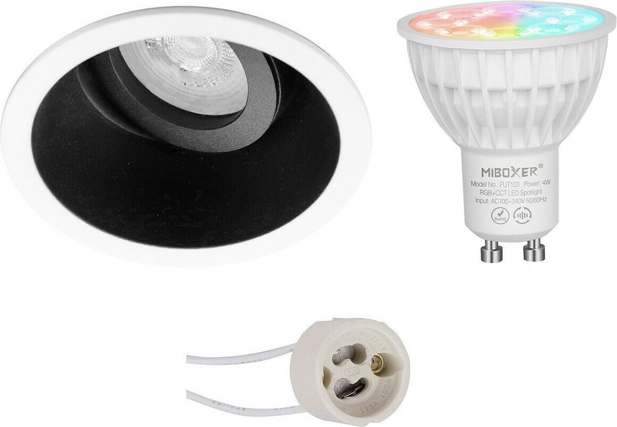 Mi-Light MiBoxer - LED Spot Set GU10 - Smart LED - Wifi LED - Slimme LED - 4W - RGB+CCT - Aanpasbare Kleur - Dimbaar - Proma Zano Pro - Inbouw Rond - Mat Zwart/Wit - Kantelbaar - Ø93mm