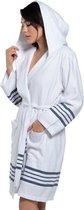 Hamam Badjas White Sultan Navy -  S/M - dames/heren/uniseks - hotelkwaliteit - kort model - met capuchon - gevoerd met badstof - sauna badjas - luxe badjas - badstof badjas - ochtendjas - dus