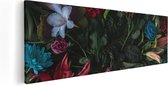 Artaza Canvas Schilderij Kleurrijke Bloemen Met Groene Bladeren - 120x40 - Groot - Foto Op Canvas - Canvas Print