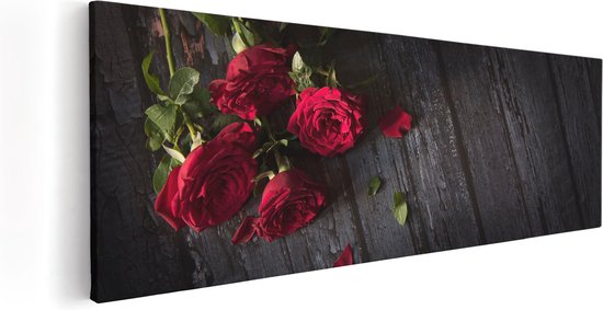 Artaza Toile Peinture Roses Rouges Sur Le Terre - 120x40 - Groot - Image Sur Toile - Impression Sur Toile