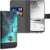 kwmobile telefoonhoesje geschikt voor OnePlus Nord N10 5G - Backcover voor smartphone - Hoesje met pasjeshouder in blauw / grijs / zwart - Sterrenstelsel en Boom design