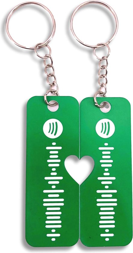 Gepersonaliseerde Spotify Sleutelhanger | Groen/Wit | Set van 2 | Love Design | Perfect Muziekcadeau voor Koppels & Feestdagen!