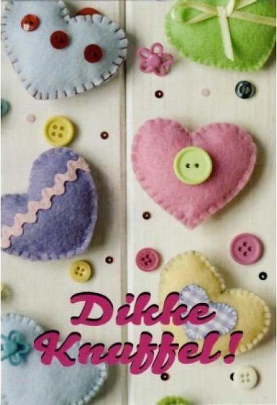 Foto: Dikke knuffel een leuke wenskaart met verschillende kleuren van hartjes en knopen een dubbele wenskaart inclusief envelop die te gebruiken is voor diverse gelegenheden 