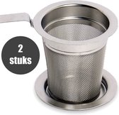 2 stuks - Theefilter - Theezeef - Rvs met lekbakje - Enkel handgreep - Thee zeef - Thee ei - Thee infuser - Hightea - Teamaker - Theezeefjes voor losse thee - Thee maker - Cadeau -