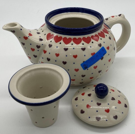 Bunzlau keramiek theepot met filter 1,3 liter hartjes