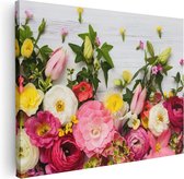 Artaza Canvas Schilderij Bloemen Op Een Witte Houten Achtergrond - 40x30 - Klein - Foto Op Canvas - Canvas Print