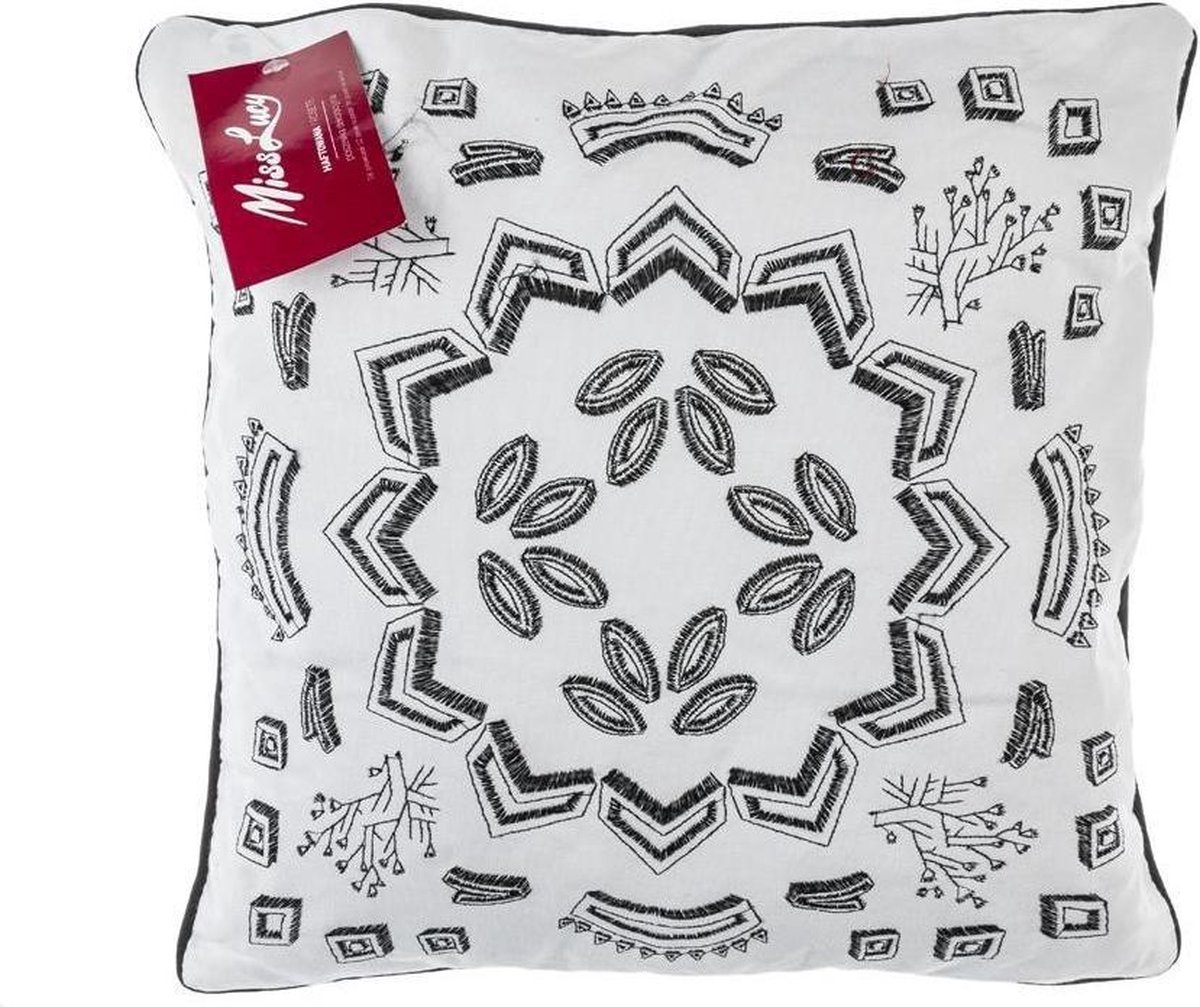 Miss Lucy - Rosete - Kussenhoes – Kussensloop – Sierkussen – Sierkussenhoes – 41 x 41 cm - Wit/Zwart